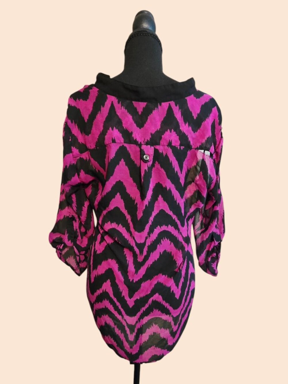 New Directions Black & Fuchsia Zigzag Button-Front Tunic image 2